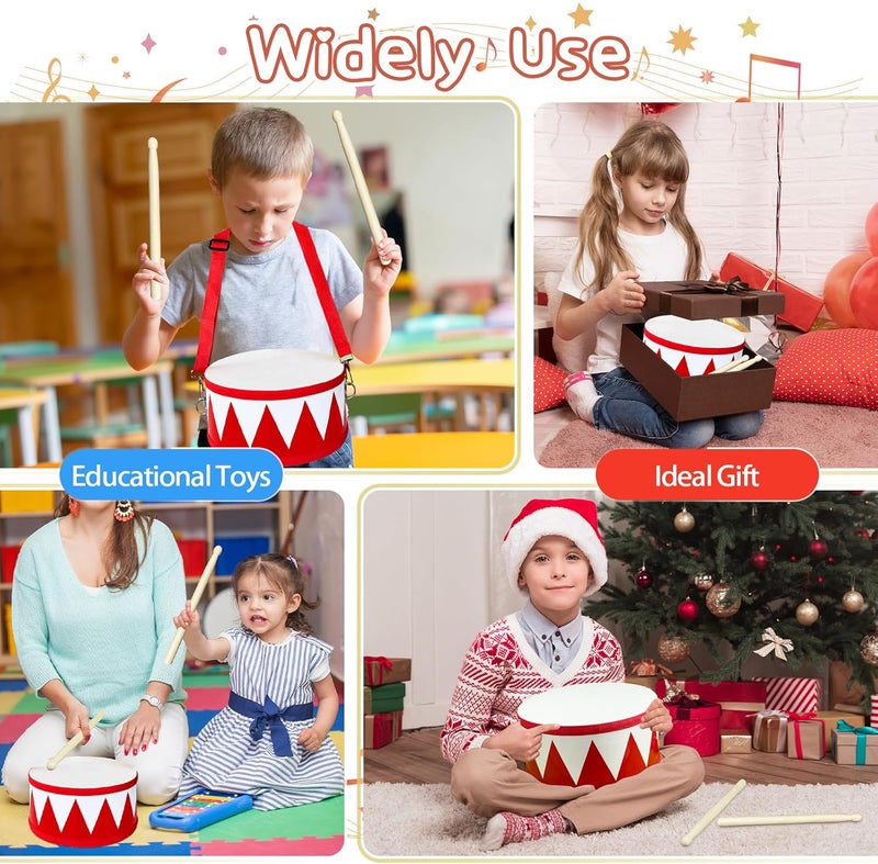Xeehwb Kids Drum Set,8 in Wooden Toy Drum Set,Educational Baby Musical Toys Drum with Adjustable Strap 2 Drumsticks,Sensory Musical Instrument Drum Toy for Toddler Boys & Girls Gift(Red) - Image 5